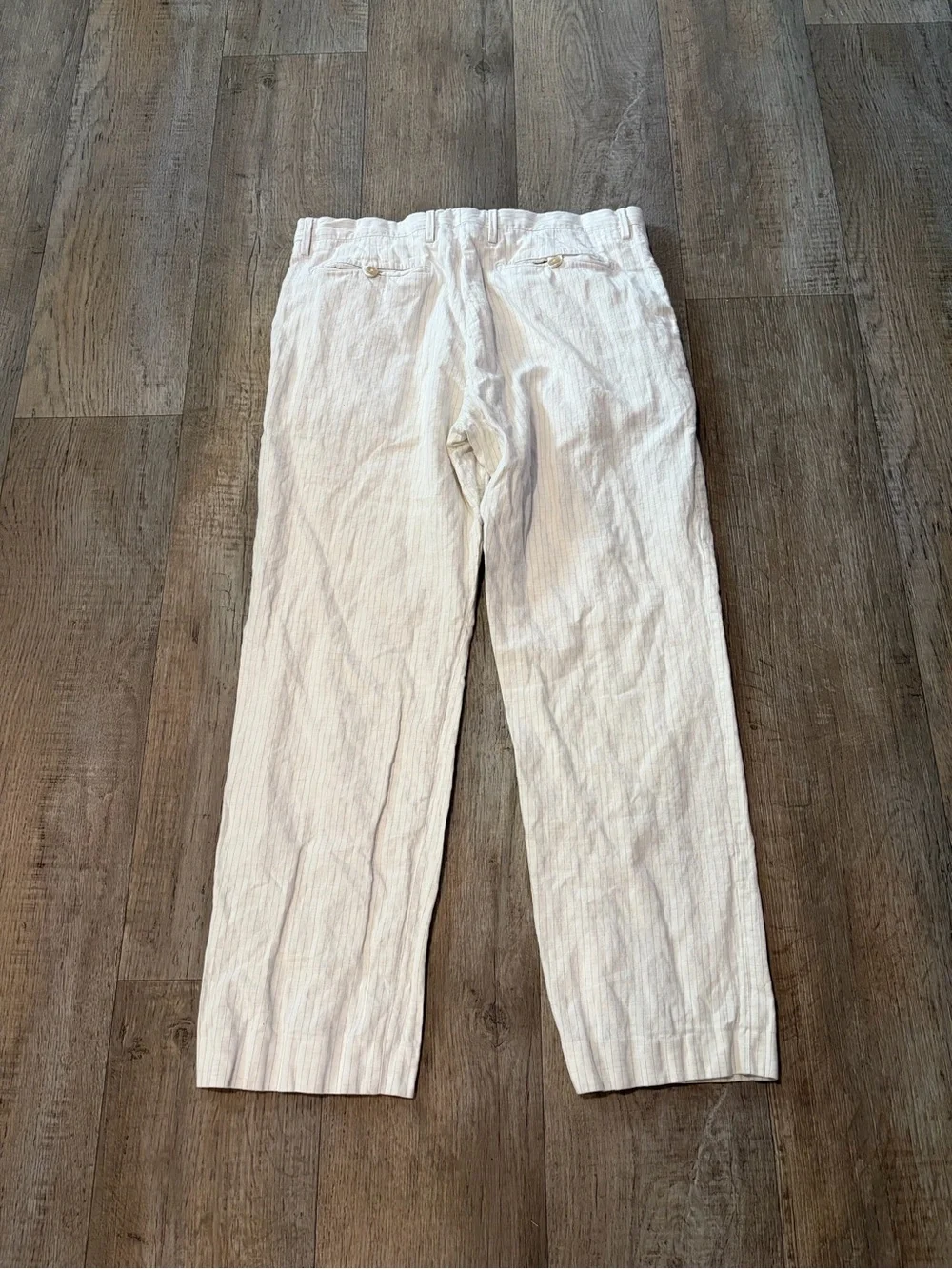 Banana Republic Cream Pinstripe Linen and Cotton Pants Lightweight Breathable
